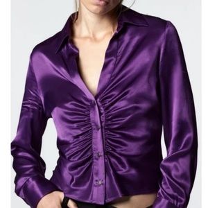 ZARA satin shirt with gathering.